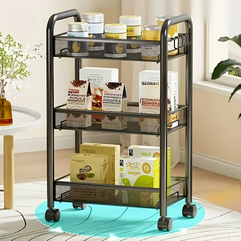 Scaffale Multifunzionale in Metallo a Tre/Quattro Livelli con Ruote, Scaffale Resistente Nero, Ideale per Garage e Cucina, Grande Capacità, Facile da Montare, Scaffale e Armadio per Cucina, Pratico e Funzionale, Perfetto per Cucina e Dispensa, Cestelli pe