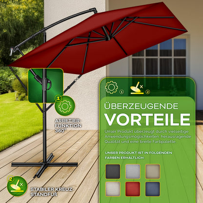 Tillvex® Parasole Rettangolare in Alluminio Ø 330 Cm + Copertura con Manovella | Schermo Angolare a Luce Rossa con Supporto & Parabrezza | Grande Parasole da Giardino in Alluminio Protezione UV | Schermo con Manovella Impermeabile Girevole a 360° per Terr