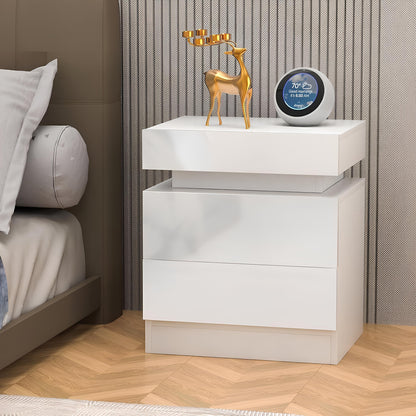 Comodino Lucido con 2/3 Cassetti, Comodino LED e Moderno Scrivania, Tavolino Laterale con Illuminazione LED a 16 Colori per Soggiorno, 45X35X55Cm / 45X35X67Cm, Bianco/Nero