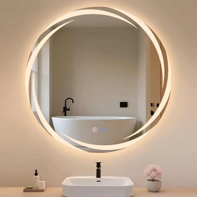Specchio da Bagno Intelligente a Parete 60cm Diametro, LED Regolabile, Antiscivolo, Luce Fredda e Calda Cambiante, Specchio da Trucco a Parete, Specchio da Bagno, Hotel, Bagno, Specchio Decorativo