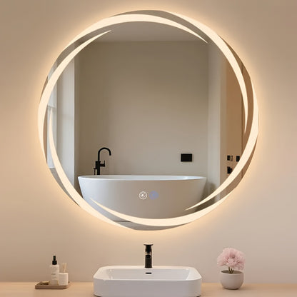 Specchio da Bagno Intelligente a Parete 60cm Diametro, LED Regolabile, Antiscivolo, Luce Fredda e Calda Cambiante, Specchio da Trucco a Parete, Specchio da Bagno, Hotel, Bagno, Specchio Decorativo