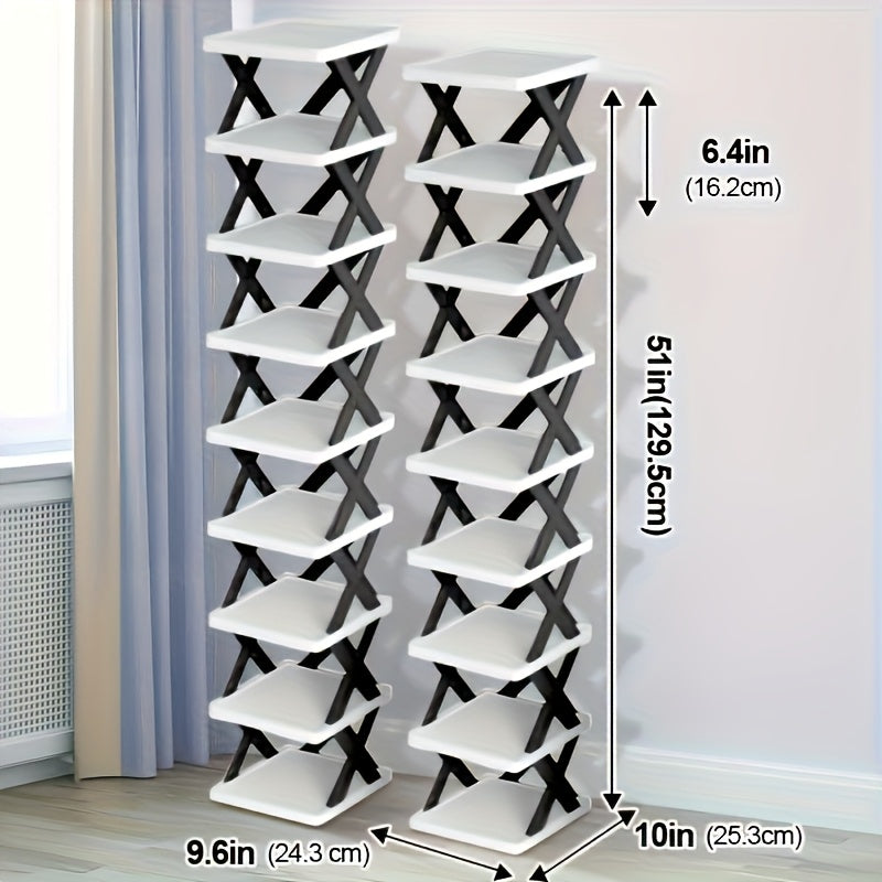 Scaffale Angolare per Scarpe Risparmio Spazio - Alto e Stretto 6/9 Ripiani in Plastica Resistente per 6/9 Paia di Scarpe e Stivali, Soluzione Multiuso per Ingresso, Armadio, Garage, Soggiorno, Organizzatore per Scarpe da Casa, Scaffale Autoportante