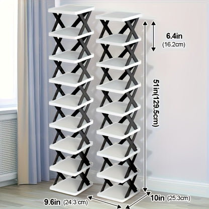 Scaffale Angolare per Scarpe Risparmio Spazio - Alto e Stretto 6/9 Ripiani in Plastica Resistente per 6/9 Paia di Scarpe e Stivali, Soluzione Multiuso per Ingresso, Armadio, Garage, Soggiorno, Organizzatore per Scarpe da Casa, Scaffale Autoportante