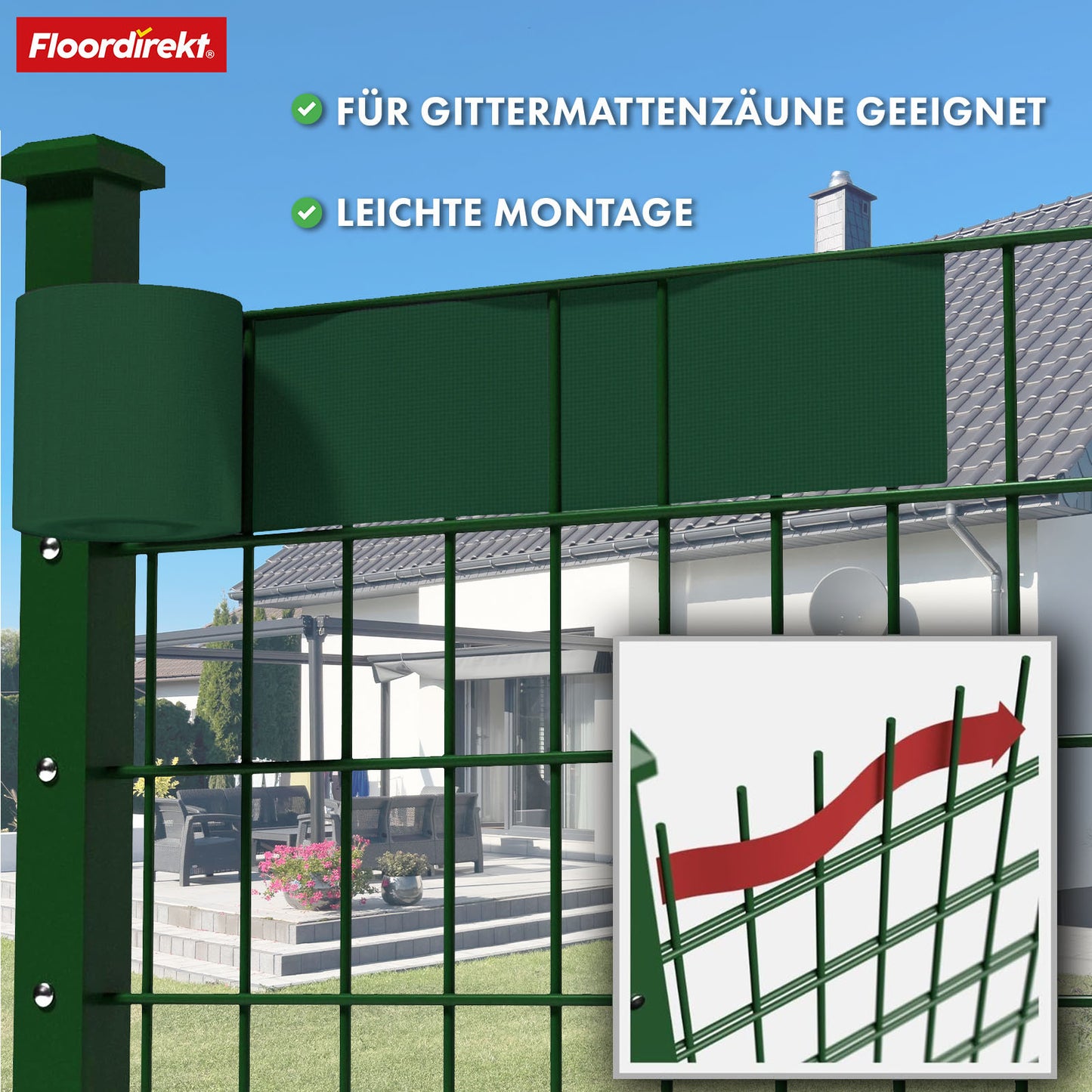 Striscia PVC per Privacy per Recinzione a Doppio Filo – Rotolo da 35m, Altezza 19cm, Include 20 Clip, Disponibile in 3 Colori e 4 Design