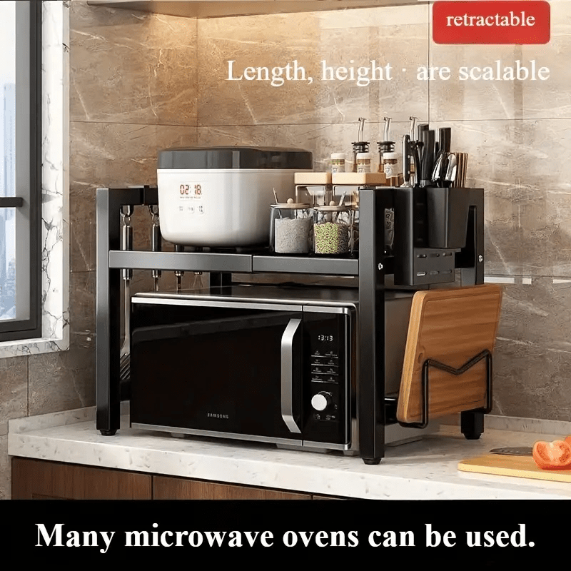 1pc Scaffale Di Stoccaggio Multifunzionale, Scaffale Di Cottura Di Riso Estensibile Per Cucina, Scaffale Per Forno A Microonde, Scaffale Di Stoccaggio Per Friggitrice Ad Aria, Scaffale Di Stoccaggio Per Utensili, Accessori Per Cucina, Bagno, Camera Da Let