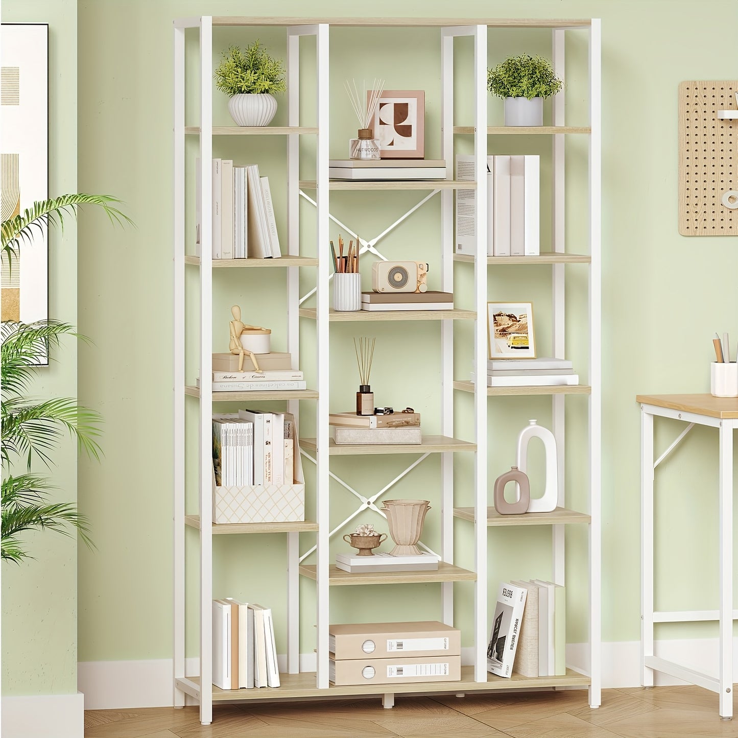 Bookshelf, Scaffale Verticale Con 6 Livelli E 15 Ripiani, Ripiani Aperti Regolabili, Per Soggiorno, Ufficio, Camera Da Letto, 30 X 100 X 170cm, Marrone Scuro Vintage