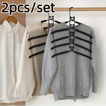 2 pezzi Grucce Multistrato in Metallo Resistente, Appendiabiti Salvaspazio 5-in-1 con Design Curvo e Ripiani Multilivello - Costruzione Robusta e Durevole per Armadio Ordinato, Dormitorio, Portaoggetti - Ideale per Camicie, Vestiti, Cappotti