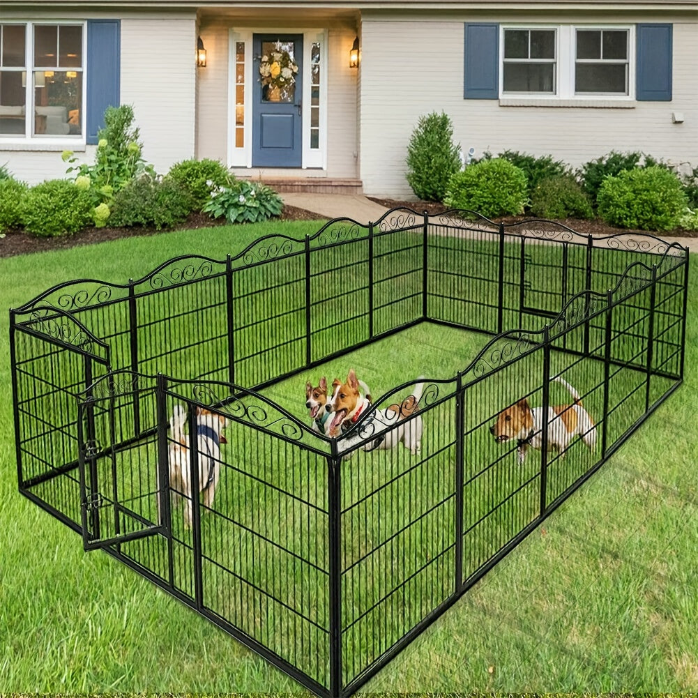 Pannello per cani in metallo per uso intensivo a 8 pannelli: Recinto per animali domestici, Recinto pieghevole per esercizio canino, con cancello, per cani di taglia piccola e media, Recinto per cuccioli, Recinto da gioco ed esercizio, per interni ed este