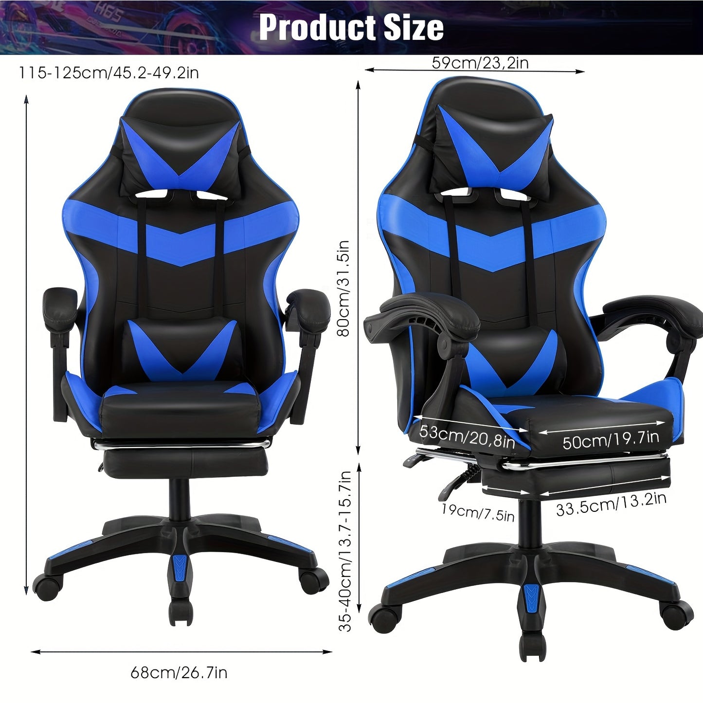 Sedia da ufficio ergonomica progettata per gaming, con poggiapiedi, schienale alto, girevole regolabile e supporto lombare, realizzata in pelle PU in stile racing per appassionati di e-sport