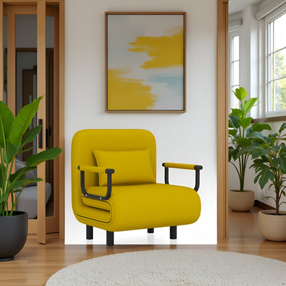 Divano letto poltrona pieghevole convertibile 5 in 1, poltrona letto lounge regolabile salvaspazio con tessuto di lino, poltrona moderna per dormitorio, monolocale e angolo accogliente, nero/marrone chiaro/verde oliva/giallo limone