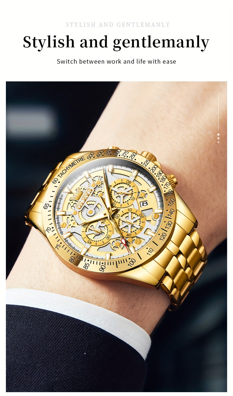 Orologio da Uomo OLEVS in Acciaio Inossidabile Orologi di Lusso Cronografo Multifunzione con Data Classico Orologio da Polso per Affari e Abbigliamento Elegante Regalo per Uomini