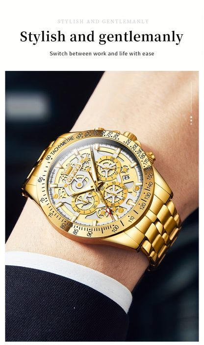 Orologio da Uomo OLEVS in Acciaio Inossidabile Orologi di Lusso Cronografo Multifunzione con Data Classico Orologio da Polso per Affari e Abbigliamento Elegante Regalo per Uomini