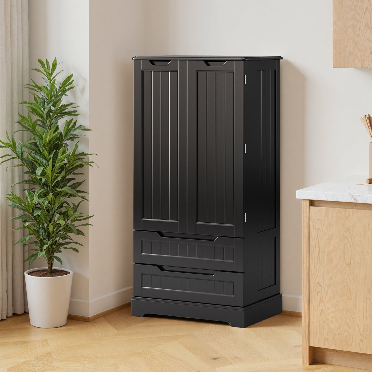 Credenza pensile per cucina - Mobiletto a pavimento con 2 cassetti e 2 ante - 60x40x120cm - Armadi da cucina bianchi