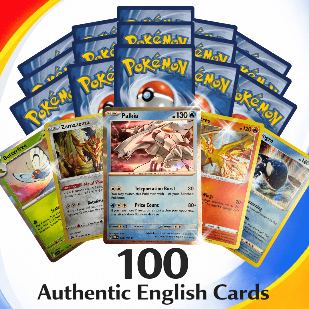 100 Carte Pokémon Inglese - Lotto di 100 Carte Ufficiali con Rare e Shiny