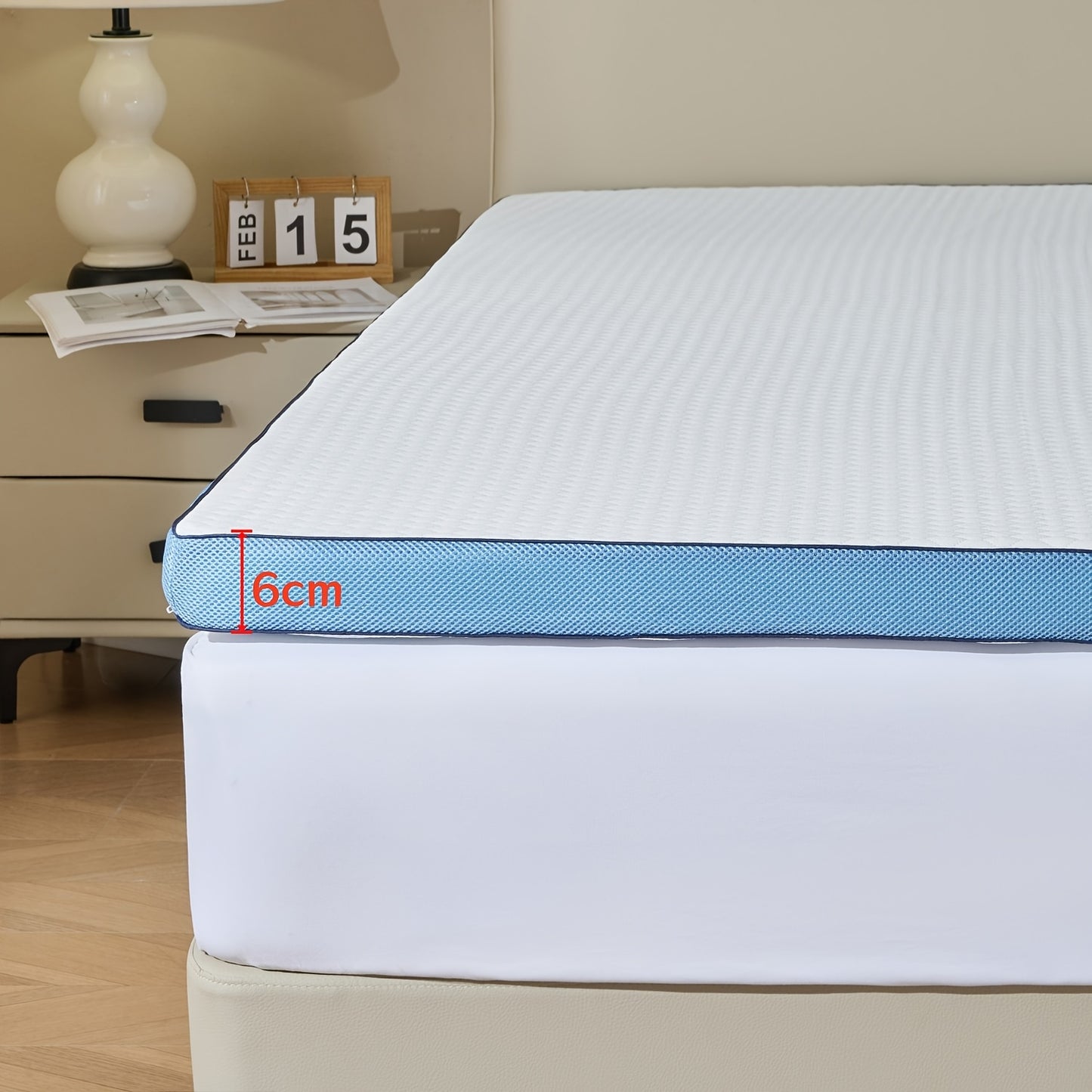 Coprimaterasso Bianco Traspirante con Rivestimento, Topper per Materasso da 6 cm, Design Staccabile, Facile da Pulire e Riporre, Adatto per Hotel e Camere da Letto, Disponibile in Varie Misure