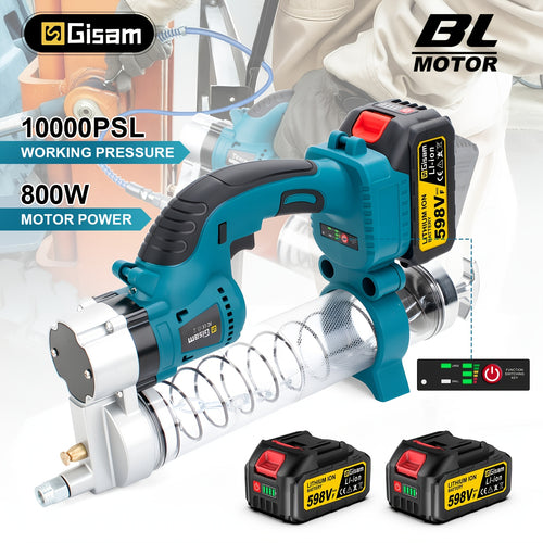 Pistola per Grassi Senza Fili Gisam 10000PSI Motore Brushless ad Alta Pressione con Cartuccia da 16oz e Custodia, Compatibile con Batteria Makita 18V, Strumento Professionale per Lubrificazione Auto (Utensile Elettrico)