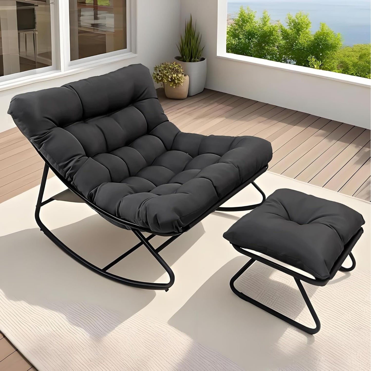Poltrona a Dondolo per Soggiorno Moderna con Funzione Reclinabile, Poltrona a Dondolo per Casa, Dondolo di Lusso per da Letto, Disponibile nei Colori Nero e Grigio, Perfetta per il Tempo Libero in Famiglia, Regalo Ideale per le Vacanze, Adatta a Tutte e Q