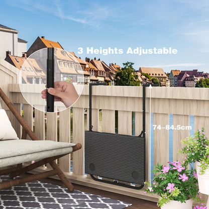 1 pz Tavolo da patio per mobili da esterno, tavolo pieghevole, tavolo da campeggio, tavolo sospeso per balcone con scanalature per posizionare bicchieri d'acqua, tavolo sospeso stabile per ringhiera del balcone, tavolo pieghevole, 3 livelli di altezza, pi