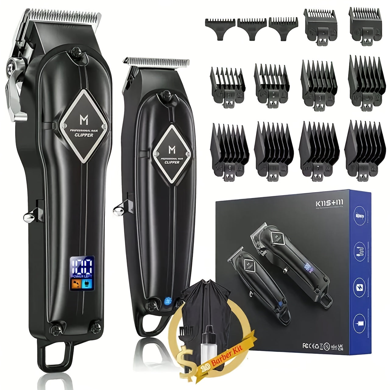 Set professionale di tagliacapelli e regolabarba a lamina a T per uomo, ricaricabile, senza filo, display a LED, regolabarba a pane con zero gap, regalo ideale per uomo