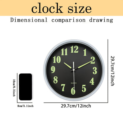 Orologio da parete al quarzo moderno minimalista da 12 pollici con movimento analogico luminoso/ e silenzioso senza ticchettio, alimentato a batteria, adatto per arredo soggiorno, camera da letto, cucina - Meccanismo, plastica/vetro, batteria non inclusa