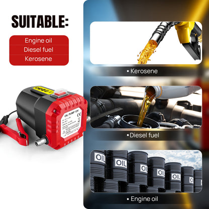 Pompa per olio portatile per auto 12V, pompa elettrica di aspirazione per olio motore diesel e carburante, estrattore elettrico per pompa carburante diesel, rosso, ideale per l'estrazione di olio e diesel, adatta per auto, barche, elicotteri e motocicli,