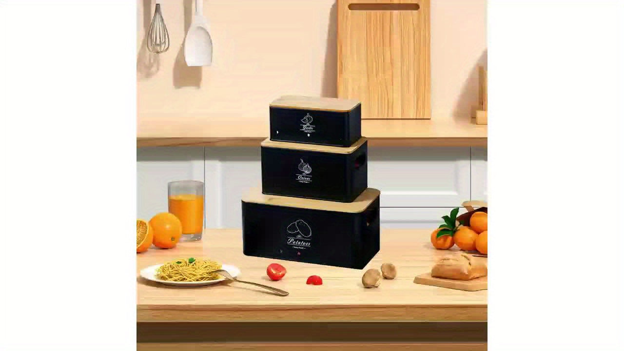 Set da 3 Contenitori per la Conservazione di Patate, Cipolle e Aglio | Protezione da Umidità e Germogliatura | Conserva Freschezza degli Alimenti | Organizer da Cucina Ventilato per Alimenti | Scatole per la Conservazione di Verdure | Essenziale per la Di