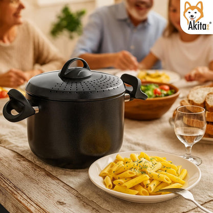 Akitaink Pentola 22cm 5L con Scolapasta Integrato Scoli’ - Pentola Antiaderente in Alluminio con Maniglie Bloccanti, Sicura, Pratica e Facile da Pulire, Scolì Made in Italy