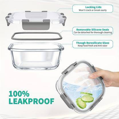 Set da 34 pezzi di contenitori per alimenti in vetro con coperchi, contenitori ermetici in vetro per la preparazione dei pasti (17 contenitori e 17 coperchi), contenitori per il pranzo a prova di perdite, per microonde, forno, congelatore, lavastoviglie