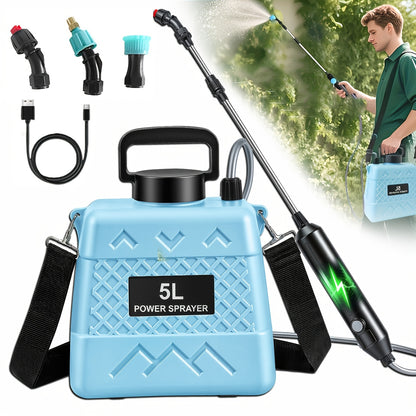 Spruzzatore Elettrico da 5L 1,32 Galloni con Annaffiatoio Elettrico Portatile Ricaricabile, Attrezzo Elettrico per Innaffiare il Giardino, Spruzzatore da Giardino con 3 Ugelli a Nebbia e Asta Estensibile, Adatto per Innaffiare Prati, Colture, Giardinaggio