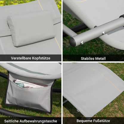 1 Pezzo Lettino Prendisole Lettino da Giardino Sdraio Relax Sedia a Dondolo da Esterno con Cuscino Poggiatesta Superficie Ergonomica Tessuto Resistente agli Agenti Atmosferici Struttura in Metallo Tasca Laterale Portata Massima 150 kg Terrazza Balcone Gia