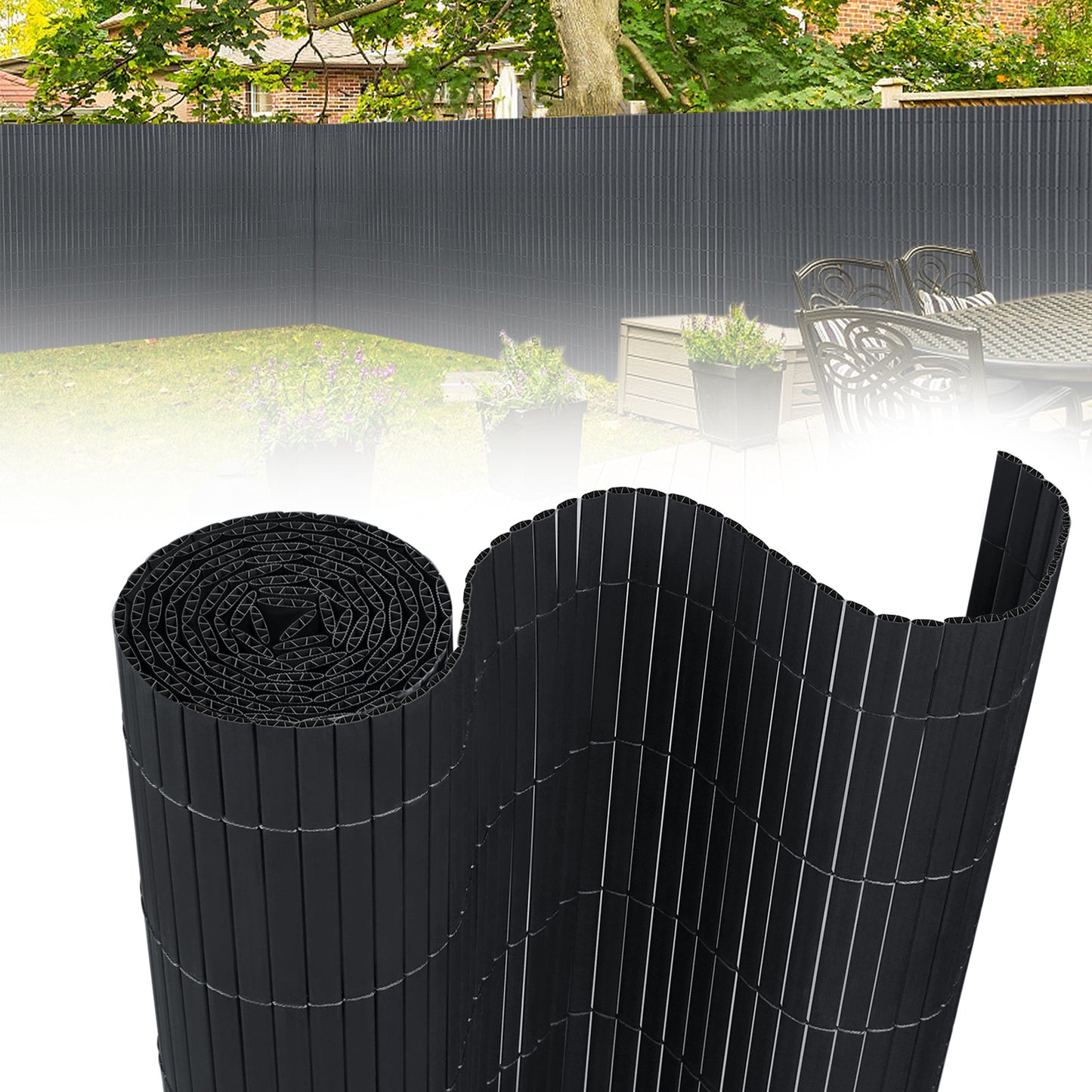 Recinzione decorativa da giardino in PVC a forma di W, schermo per la privacy per balcone con fascetta, antracite, altezza 80-200 cm, adatta per giardino e cortile