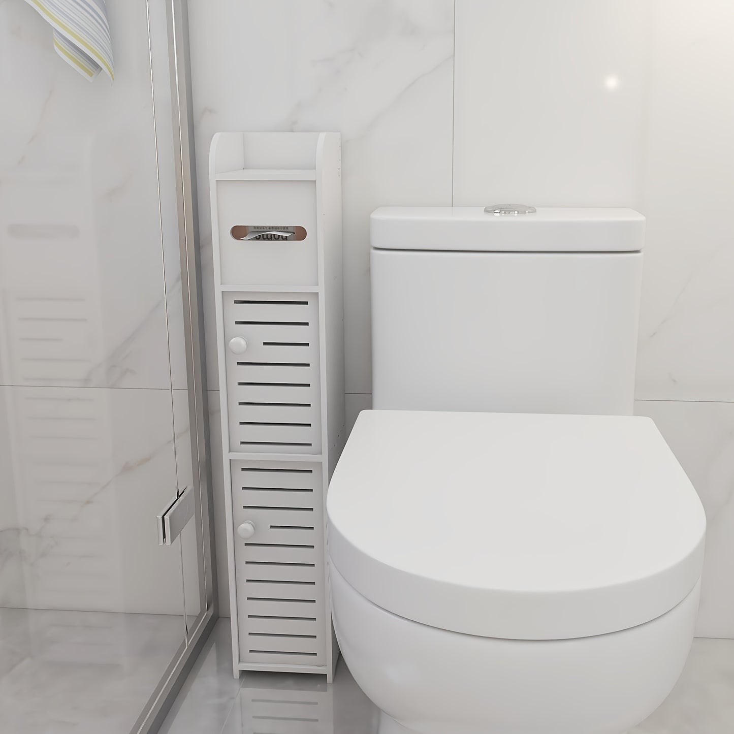 Armadietto da bagno piccolo, organizzatore sottile e lavorato in PVC, ideale per spazi ristretti, facile da montare e durevole, mobiletto multiuso porta carta igienica per bagno, camera da letto e soggiorno