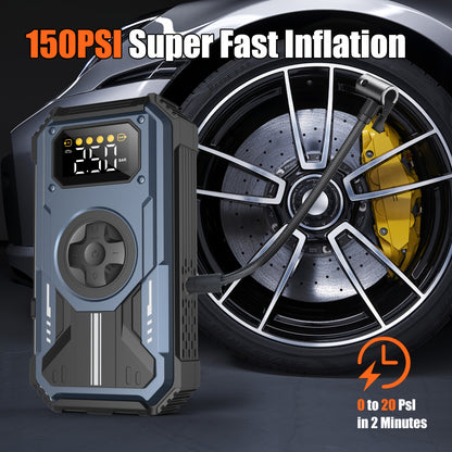 Swarey 12000Mah Avviatore di Emergenza per Auto con Compressore d'Aria, 150PSI 6000A Corrente di Picco Avviatore di Emergenza per Tutti i Motori a Benzina e Diesel da 10.0L, Avviatore di Emergenza con LED