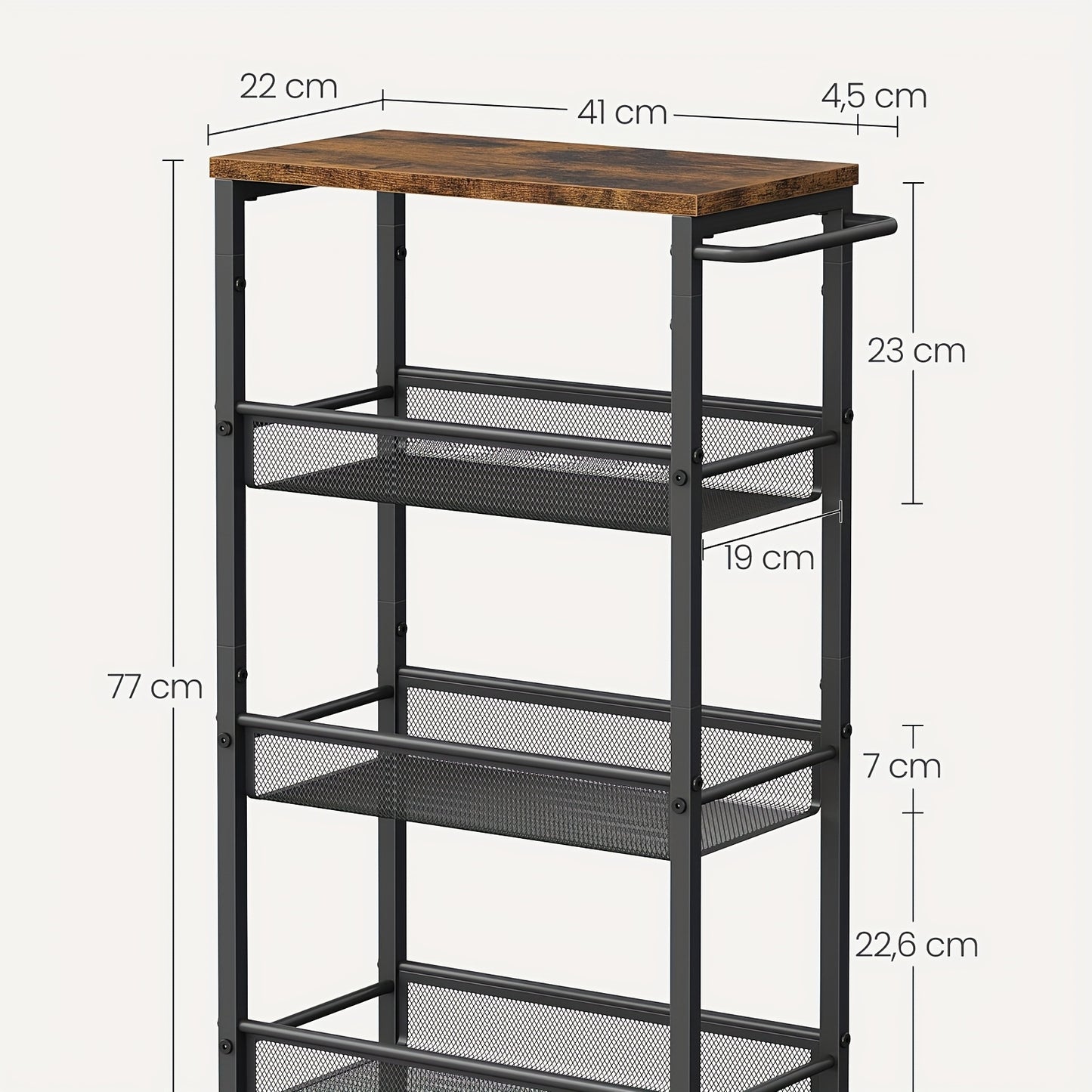 Carrello a 4 Ripiani, Carrello da Cucina con Ruote Salvaspazio, Struttura in Acciaio, Maniglia, Ideale per Piccoli Spazi - Cucina, Bagno, Soggiorno e Studio