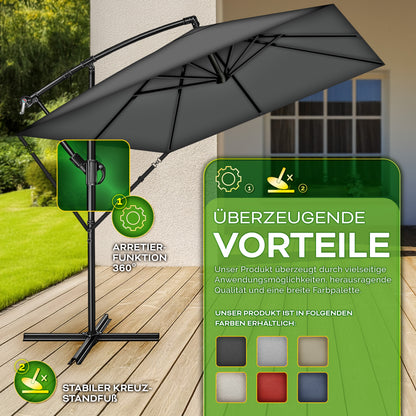 Tillvex® Parasole Rettangolare in Alluminio Ø 330 Cm + Copertura con Manovella | Schermo Angolare a Luce Rossa con Supporto & Parabrezza | Grande Parasole da Giardino in Alluminio Protezione UV | Schermo con Manovella Impermeabile Girevole a 360° per Terr