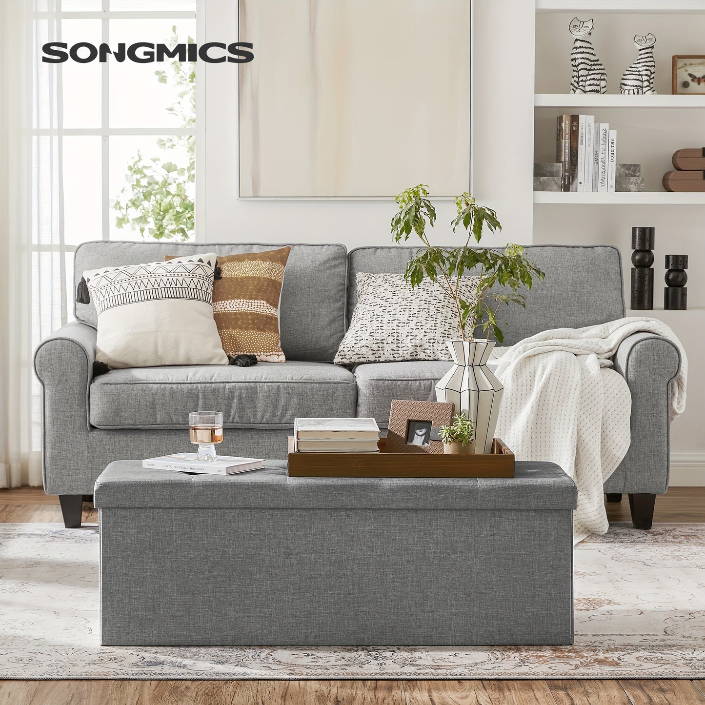 SONGMICS Panca Contenitore, Poggiapiedi Pieghevole, Pouf, 38 X 110 X 38 Cm, Supporta Fino a 300 Kg, per Soggiorno, Camera da Letto, Ingresso