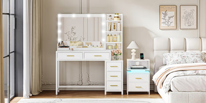 Toilette con grande specchio, con 5 cassetti, 5 scomparti aperti, spazio di archiviazione davanti allo specchio, moderna, bianca, 40 × 110 × 141 cm