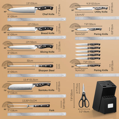 16 pezzi di accessori da cucina, set da cucina, articoli da cucina, con manico in legno, set in acciaio inossidabile con blocco in legno, elettrodomestici e accessori da cucina professionali con affilacoltelli, regalo di Natale ideale per mamma, amica, ma