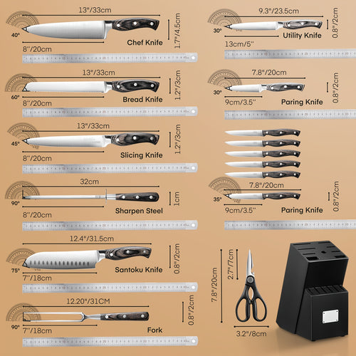 16 pezzi di accessori da cucina, set da cucina, articoli da cucina, con manico in legno, set in acciaio inossidabile con blocco in legno, elettrodomestici e accessori da cucina professionali con affilacoltelli, regalo di Natale ideale per mamma, amica, ma