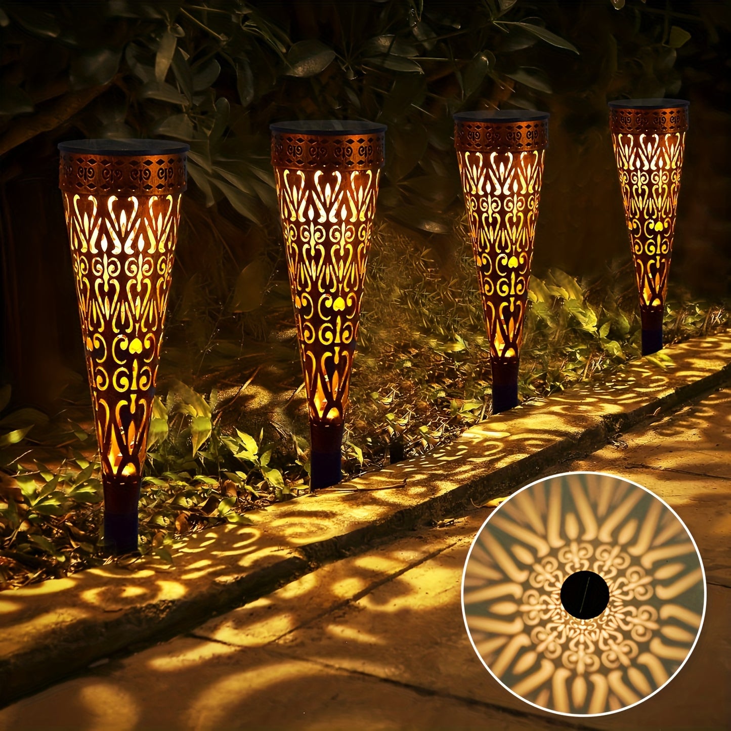 4 Pezzi Luci Solari LED Metalliche per Esterni, IPX5 Luci da Giardino per Illuminazione di Sentieri, Balconi, Terrazze, Prati e Decorazioni Natalizie