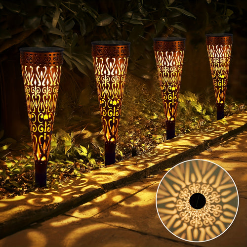 4 Pezzi Luci Solari LED Metalliche per Esterni, IPX5 Luci da Giardino per Illuminazione di Sentieri, Balconi, Terrazze, Prati e Decorazioni Natalizie