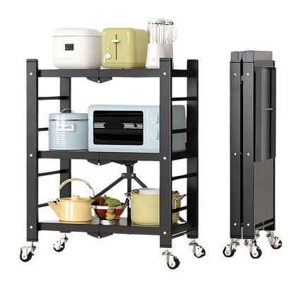 Scaffale da cucina dorato a 3 ripiani con ruote, scaffale pieghevole, scaffale da cucina mobile, scaffale verticale, nessuna installazione richiesta, scaffale da cucina e carrello mobile, adatto per dispensa o ufficio (Nero, Bianco)