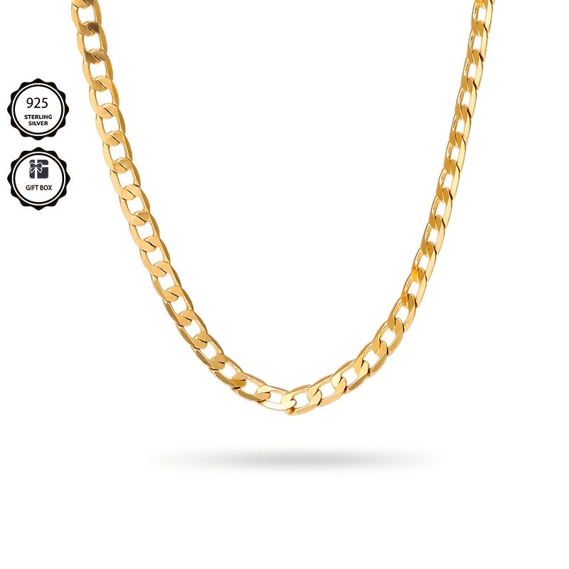 Magazzino locale, Argento 925, Collana cubana dorata da 7 mm, Adatta per lo stile street di tutti i giorni, Set di coppia coordinato, Fornito con una delicata confezione regalo