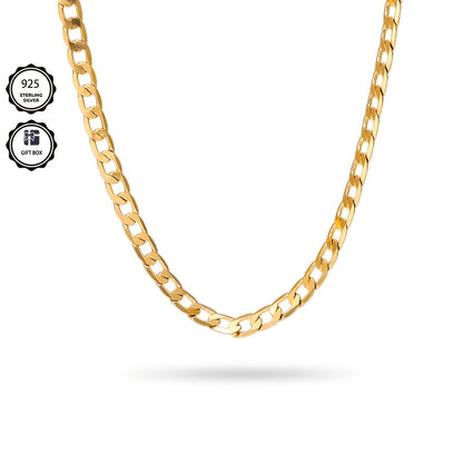 Magazzino locale, Argento 925, Collana cubana dorata da 7 mm, Adatta per lo stile street di tutti i giorni, Set di coppia coordinato, Fornito con una delicata confezione regalo