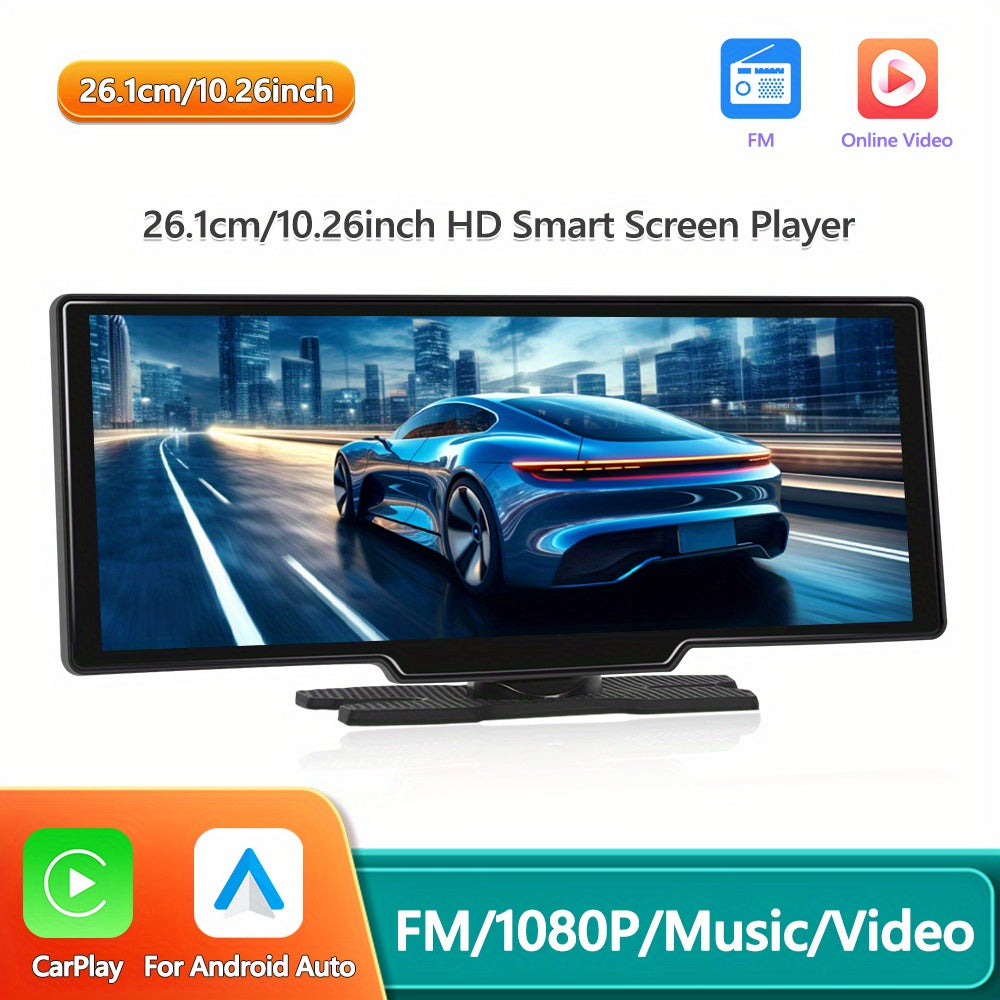 Display Interattivi con Touch Screen Versione Aggiornata 10.26 Pollici Stereo Auto Portatile Wireless Carplay per Auto con Carplay e per Android Auto con Mirror Link/ Telecamera di Retromarcia/ Wireless/ Navigazione/ AUX per Tutti i Veicoli