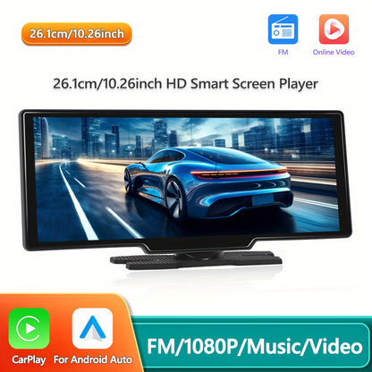 Display Interattivi con Touch Screen Versione Aggiornata 10.26 Pollici Stereo Auto Portatile Wireless Carplay per Auto con Carplay e per Android Auto con Mirror Link/ Telecamera di Retromarcia/ Wireless/ Navigazione/ AUX per Tutti i Veicoli