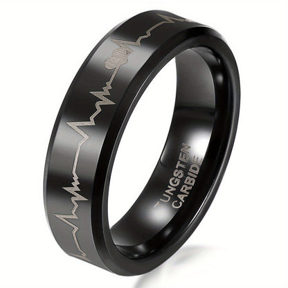 Anello di coppia JewelryWe in carburo di tungsteno con cuori e battito cardiaco, anelli per partner, anelli 'amicizia, fedi nuziali, anelli di fidanzamento, fascia, nero
