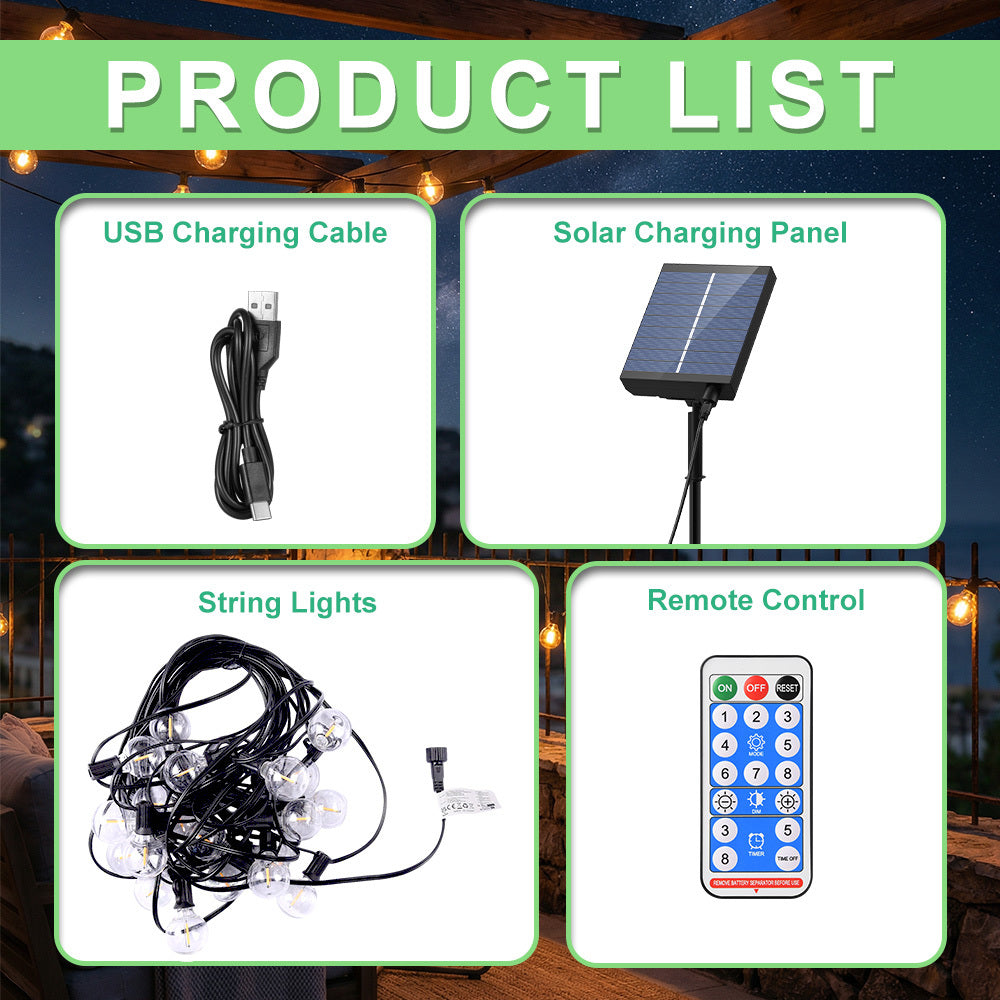 Catena Luminosa Solare da Esterno, 15M/20M/30M LED Luci da Giardino Dimmerabili Timer 8 modalità di illuminazione regolabili per Picnic Turistici, Atmosfera Decorativa, Illuminazione Cortile, Feste di Matrimonio, Cortili Esterni, Pergola Patio
