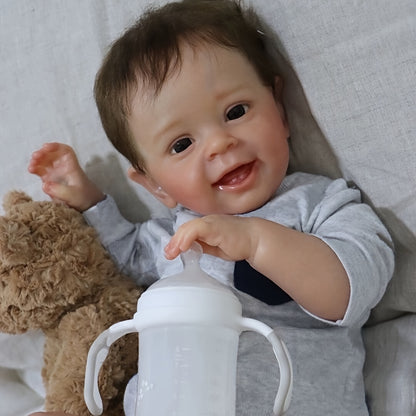 Bambola Reborn 22 Pollici 55 CM Realistica Riciclata, Simpatico Bambo Sorridente, Materiale Vinilico Artigianale, Set Regalo di Alta Gamma Dipinto, Adatto a Bambini di 3 Anni+