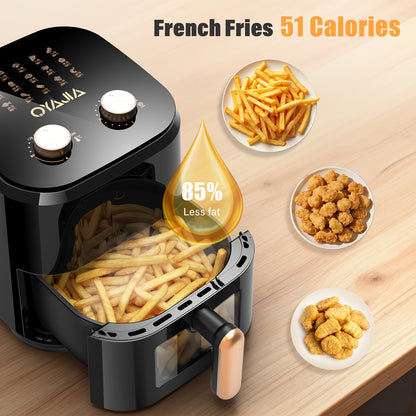 Friggitrice ad aria da 5L per 2-3 persone, Friggitrice ad aria piccola con 15 opzioni di menu, Doppio manopola per temperatura manuale, Timer, Circolazione rapida dell'aria 3D, Antiaderente, Cestello lavabile in lavastoviglie, Cottura sana senza olio